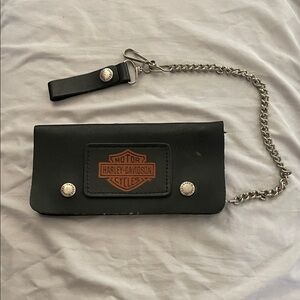 Harley-Davidson Black and Brown Leather Wallet with Chain